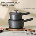 JEETEE Titanium Sauce Pan with Lid, 3 QT Non Stick Cooking Pots, Oven & Dishwasher Safe, Ideal for Sauces Soups and Heating Milk, PFOA/PFAS Free (Gray)