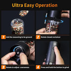 1Pc Electric Salt and Pepper Grinder USB Rechargeable with Warm LED Light, Adjustable Coarseness Lidaop Large Capacity Automatic Salt Pepper Mill Grinder for Kitchen, Restaurant, Outdoor, Black