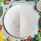 10" Large Salad Bowl with Sealed Lid & Serving Utensils,135Oz, White Big Bamboo Fiber Salad Serving Bowl with Servers for Mixing/Serving (Silicone Light Green Lid)