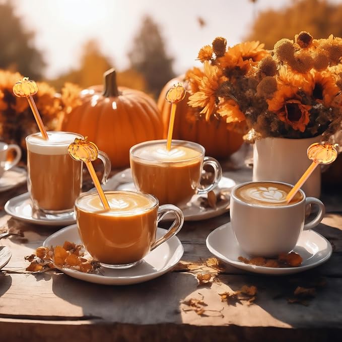 12 Pcs Pumpkin Glass Drink Stirrers 7 Inch Fall Swizzle Sticks 3D Fall Coffee and Cocktail Stirrers Thanksgiving Drink Stir Sticks for Autumn Party Tea Coffee Bar Favors