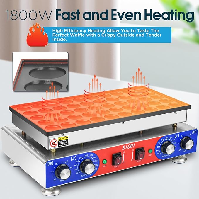 SICHI Mini Pancake Maker - 50Pcs Mini Dutch Pancake Maker With Nonstick and Quick Heat-Up, Mini Pancakes Maker Machine With 2 Thermostats & 2 Timers Separate Control, Commercial Pancake Maker Machine