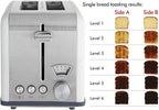 Rae Dunn Toaster, Stainless Steel 2 Slice Square Toaster, Wide Slot with 5 Browning Levels, with Bagel, Defrost and Cancel Options (Cream)