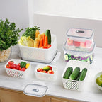 4 Pack Fruit Storage Containers for Fridge with Removable Colanders, Produce Storage Containers for Fridge, Airtight Food Storage Containers for Berry Fruit Vegetable Meat Keeper Fresh (with handle)