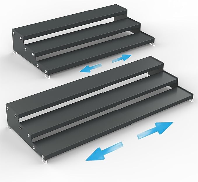 Expandable Spice Rack Storage organizer with 3-Tier step shelf cabinet,seasoning rack organizion.Great for Kitchen countertop shelves,Bathroom,dressing table,Cupboard,Pantry and more(2packs/Gun-gray)