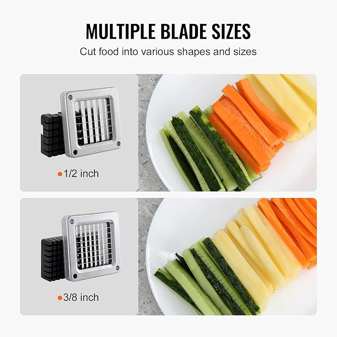 VEVOR French Fry Cutter, Potato Slicer with 1/2-Inch and 3/8-Inch Stainless Steel Blades, Manual Potato Cutter Chopper with Suction Cups, Great for Potato, French Fries, Cucumber, Vegetables, Carrot