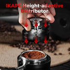 IKAPE 58.35MM Newly Upgrade Espresso Coffee Distributor, Coffee Dual-Bearing & High-Speed Distribution Tools, Adaptive Height Coffee Tamper Leveler for Over 58mm Portafilters