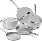 Caraway Deluxe Nonstick Ceramic Cookware Set (16 Piece) Pots, Frying Pans, Lids and Kitchen Storage - PFAS & PFOA Free - Oven Safe Ceramic Pan Set & Compatible with All Stovetops - Gray
