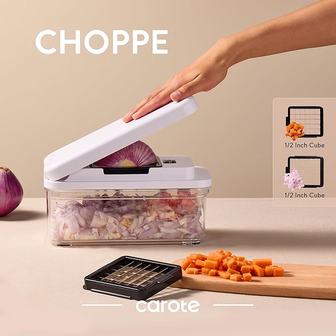 CAROTE Mandoline Slicer Vegetable Chopper with Container, Food Chopper Vegetable Cutter, Cheese Graters, Dicer for Kitchen, BPA-Free Kitchen Gadgets with Safety Holder
