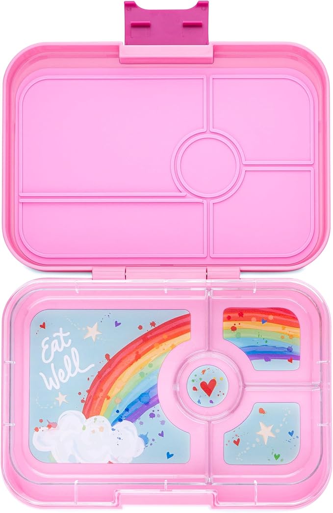 Yumbox Tapas Leakproof Bento Box, Lunch box for women, Teens and Kids, Large size, 4 compartment tray with large section for sandwich, salads plus sides and dip well (Capri Pink - Rainbow)
