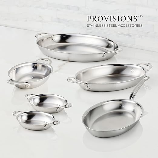 Hestan Provisions - Oval au Gratin Dish, Small Clad Stainless Steel, (6 x 8")