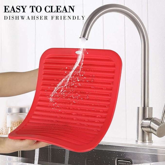 2 Pack Silicone Trivets - Heat Resistant Non-Slip Flexible Pot Holders for Hot Dishes & Pans - Red Silicone Trivet Mat Dish Drying Mat Spoon Rest, 9x12 in