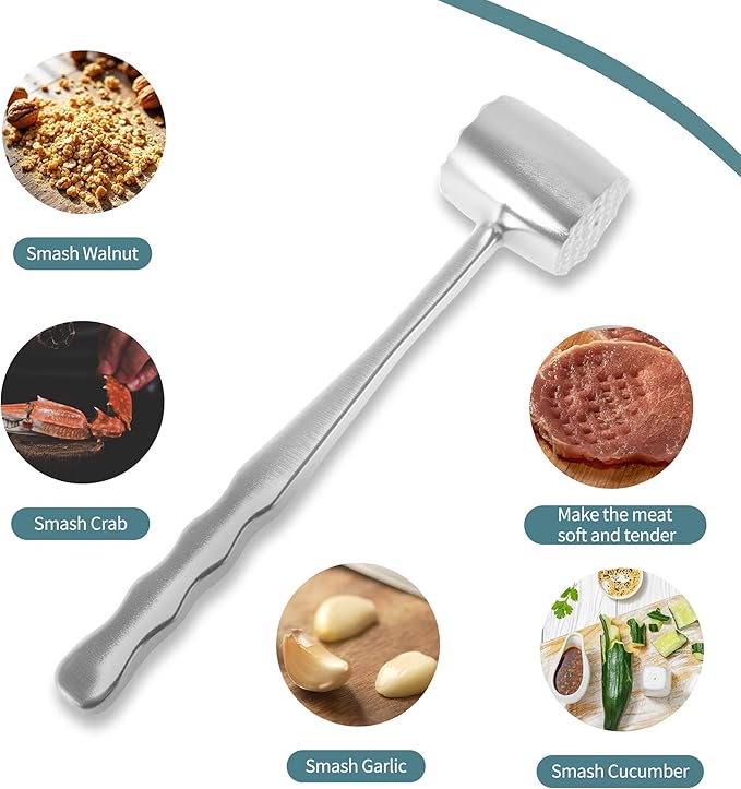 VOCOSTE Meat Tenderizer Mallet, Aluminum Alloy Kitchen Double-sided Round Meat Pounder Flattened, Meat Mallet Hammer, Steak Chicken Beef Tenderizer Tool