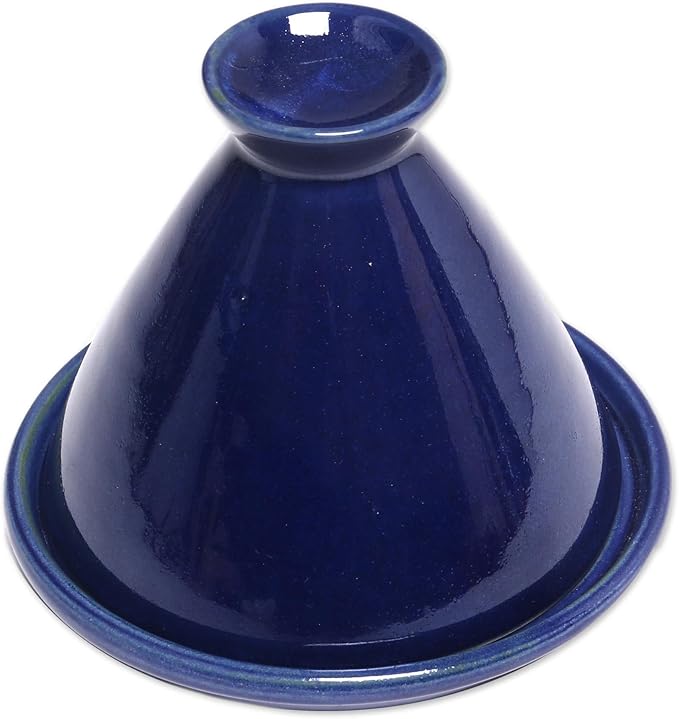 NOVICA Artisan Handcrafted Ceramic Mini Tagine Royal Blue from Bali Indonesia Tableware Serveware Serving Plates [5.5in H x 6in Diam.] ' Blue Francis'