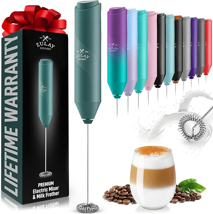 Zulay Kitchen Milk Frother Handheld Battery Operated – Electric Drink Mixer for Coffee, Lattes, Cappuccinos, Matcha & Hot Chocolate – Portable Foam Maker & Coffee Bar Accessory