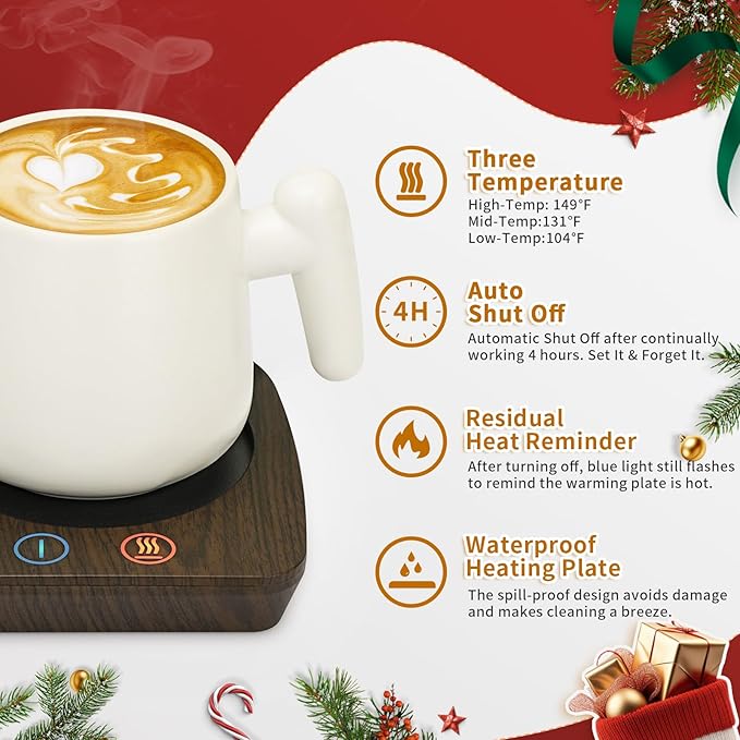 VOBAGA Coffee Warmer & Mug Warmer for Home Office Home Desk Use, Electric Cup Warmer with 3 Temperature Settings for Tea, Milk, Cocoa with Auto Shut Off After 4 Hours, Coffee Gift