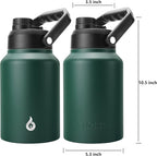 BJPKPK 64 oz Insulated Water Bottle, Dishwasher Safe Half Gallon Water Bottle with Ergonomic Handle, BPA Free Leak Proof Water Jug for Sports, Metal Thermos with Anti-slip Bottom, Army Green