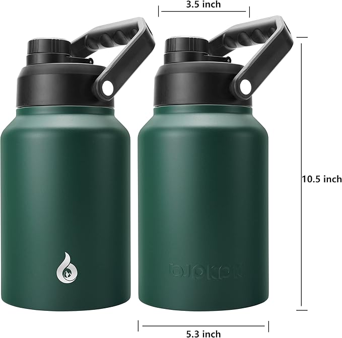 BJPKPK 64 oz Insulated Water Bottle, Dishwasher Safe Half Gallon Water Bottle with Ergonomic Handle, BPA Free Leak Proof Water Jug for Sports, Metal Thermos with Anti-slip Bottom, Army Green