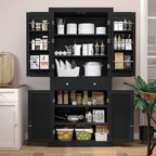 72” Kitchen Pantry Cabinet, with 6 Hanging Shelves & 1 Large Drawer, Adjustable Shelf, for Dinging Room, Living Room, Black