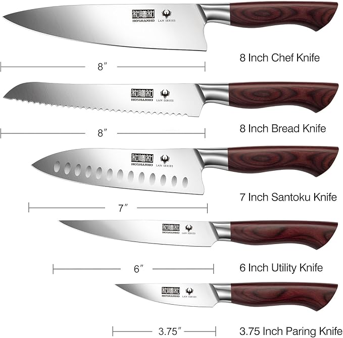 5-Piece Japanese Style Kitchen Knife Set,Professional Ultra Sharp High-Carbon Stainless Steel Chefs Knives with Ergonomic Wood Handle,Elegant Box Packaging