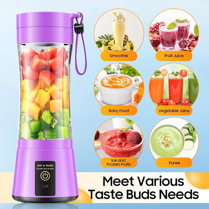 Portable Blender Make Shakes and Smoothies - USB Rechargeable Personal Size Mini Blender Freshly Squeezed, 380Ml BPA Free Travel Cup in Picnic/Office/Gym