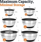 Priority Chef Stainless Steel Mixing Bowls with Lids Set - Premium 30Pcs with 6pc Metal Bowl Set for Kitchen, 3 Graters, Airtight Lids, Non-Slip Bases & Silicone Utensils, Black