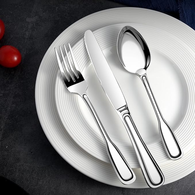 Silverware Set for 6, Stainless Steel Cutlery Set with Wide Handles, Mirror Polished Utensils Heavy Duty Spoons and Forks Set for Kitchen, Dishwasher Safe (Silver, 30 Pieces for 6)