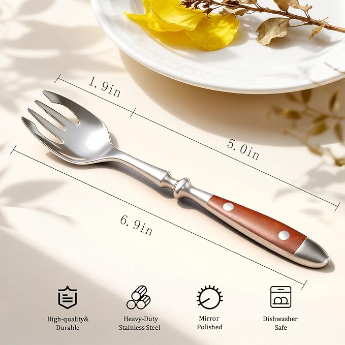 Sporks, 8-Pack Stainless Steel Sporks, 6.9 Inches Salad Forks and Spoons with Wood Grain Bakelite Handle For Dessert, Ice Cream, Salad, Soup, Noodle, Spaghetti, Dishwasher Safe