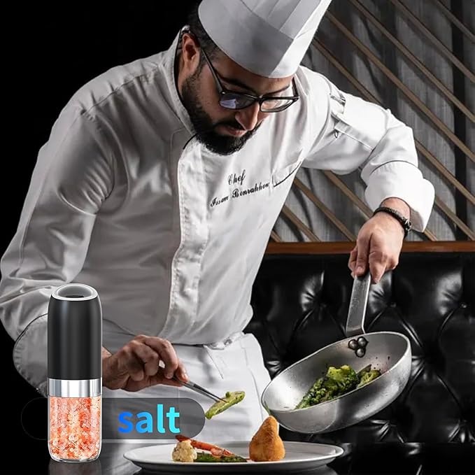 Battery Salt and Pepper Grinder Set-Gravity Electric Pepper Grinder,BoAn Automatic Spice Mill Refillable,Ceramic Larger Charmber,Adjustable Coarsenes,LED Light for Kitchen Housewarming Gifts New Home