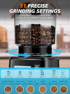 Homtone Conical Burr Espresso Coffee Grinder, Electric Coffee Grinder with 51 Precise Settings, 120V Espresso Grinder with Portafilter Holder, Adjustable for 2-12 Cups, Stainless Steel, Anti-static
