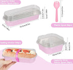 80 Pack Mini Loaf Pans Mini Cake Pans with Lids and Spoons Sealing Sticker, 6.8oz Rectangle Aluminum Foil Baking Pans Disposable Loaf Cake Pan for Baking (Pink, Mix Size)