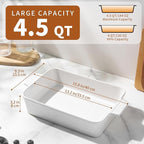 Jassceram Casserole Dishes for Oven, 9x13 Large Porcelain Baking Dish, 4.5-Quart Deep Rectangular Baking Pan with Handles for Lasagna, Roasting, Oven and Dishwasher Safe, Great Kitchen Gift, White