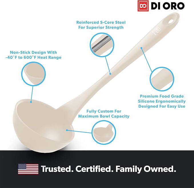 DI ORO Silicone Ladle – Soup Ladle for Cooking & Serving Heat-Resistant - Large Kitchen Soup Ladle Nonstick Cookware Safe - Soup Serving Spoon with Wide Bowl - Silicone Utensil Dishwasher Safe (Clay)