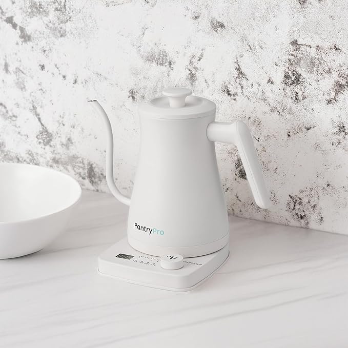 1.0L 1500W Gooseneck Electric Kettle - Stainless Steel Interior - Rapid-Boil - Auto Shut-Off, Boil-Dry Protection, Temperature Control, LED Indicator - White by The Display Guys