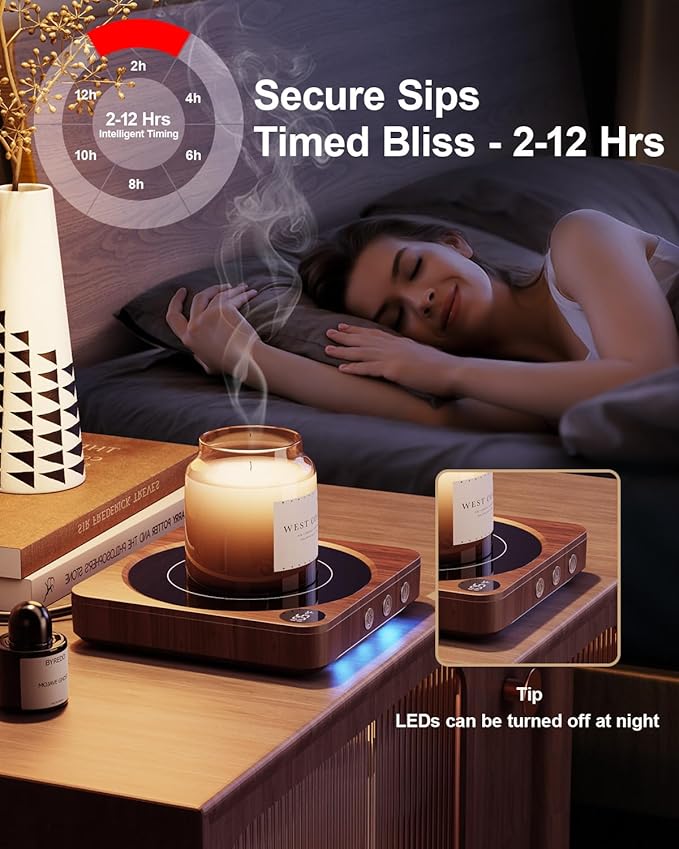 Mug Warmer - 36W Coffee Mug Warmer for Desk with Temperature Display, 2-12Hrs Auto Shut Off, Smart Candle Warmer - Ideal Coffee Gifts Accessories Keep Beverages Coffee Warmer (Wood) (Wood)