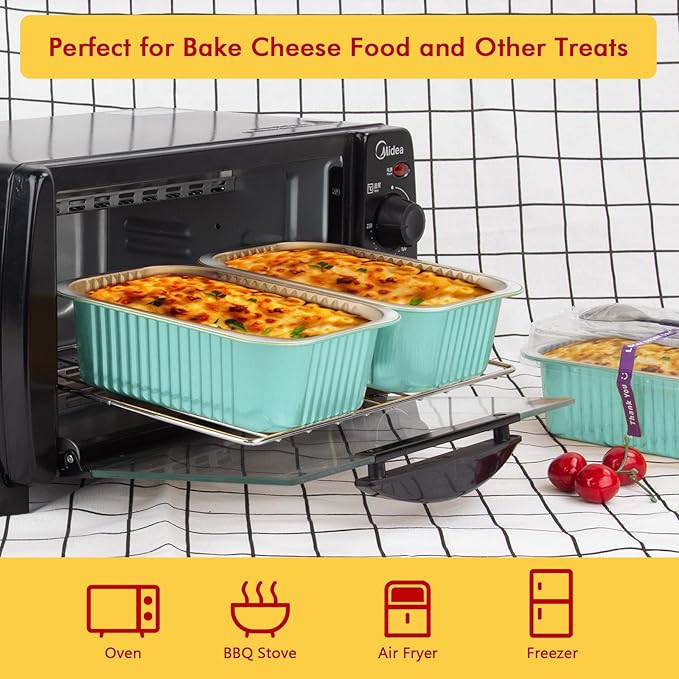 LNYZQUS 30oz Small Baking Pans with Lids 25 Pack, 7” x 5” Aluminum Foil Containers Individual Cake Tins, Heavy Duty Takeout Leftover Containers Meal Prep Holders for Oven-Blue