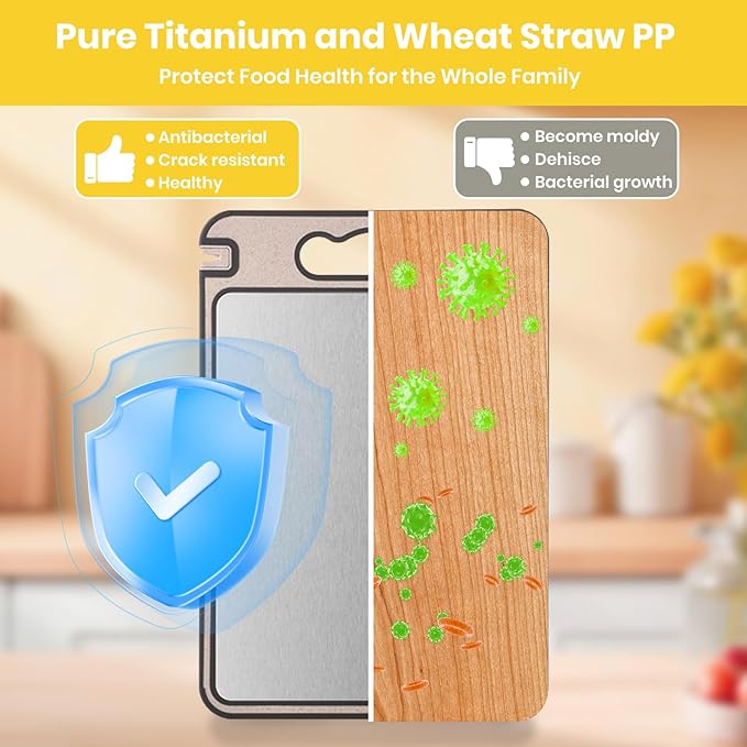 2-IN-1 Titanium Cutting Board for Kitchen Pure Titanium and Wheat Straw PP Scratch-Resistant 15.8x10.6 Inch, (Beige Titanium)