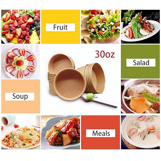 80 Pcs 30 Oz Large Paper Bowls【WITHOUT LIDS】 Disposable Soup Bowls Bulk Plastic Free Party Supplies for Hot/Cold Food, Soup (30 OZ)