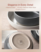 Famiware Milkyway Plates and Bowls Sets, 12 Pieces Dinnerware Sets, Reactive Glaze Dish Set, Stoneware Dishes Set for 4, Matte White & Matte Dark Charcoal