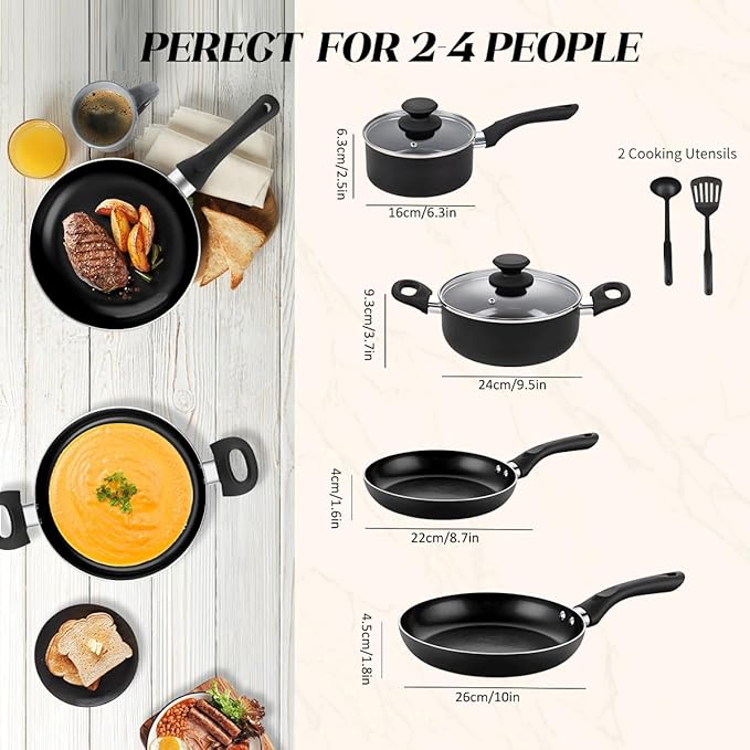 8pcs Black Ceramic Pots and Pans Set, Cooking Pan Set,Cooking Pot Set Ceramic Pan Set, Nonstick Cookware Set, Induction Safe Kitchen Cooking Set with Frying Pans, Saucepans, shovel and Ladle