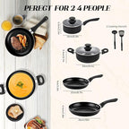 8pcs Black Ceramic Pots and Pans Set, Cooking Pan Set,Cooking Pot Set Ceramic Pan Set, Nonstick Cookware Set, Induction Safe Kitchen Cooking Set with Frying Pans, Saucepans, shovel and Ladle