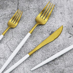 Gugrida 20-Piece 18/10 Stainless Steel Flatware Silverware, Luxury Dinnerware Set Travel Cutlery Tableware Include Knife Fork Spoon Service for 4, Dishwasher Safe (White Handle Matte Gold)