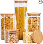 Glass Food Storage Jars with Lids[Set of 5], Perfect for Pasta, Cookies, Nuts, Coffee, Cereal, Flour, and More, Organize Your Kitchen and Pantry with these BPA-Free Glass Canisters