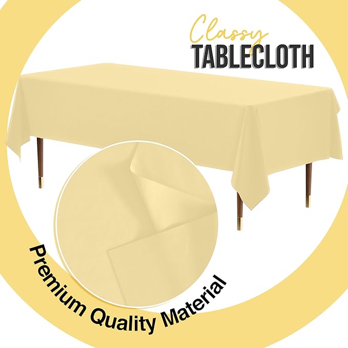 Exquisite 66% Thicker Premium Plastic Table Cloth Rectangle Table Cover 0.5 Mil 12 Pack Light Yellow Table Cloth 54 Inch x 108 Inch Disposable Tablecloth Won't Tear Easily Like Cheap Thin Brands