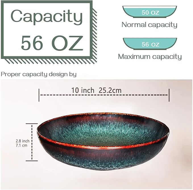 Soup bowl Soup plate Large Pasta Bowls 56 ounce, Set of 2, Serving,Salad,Dinner,deep Plate/Wide Bowl,Microwave, Oven, Dishwasher Safe Kitchen Dinnerware,Modern Porcelain Dishes 10 inch