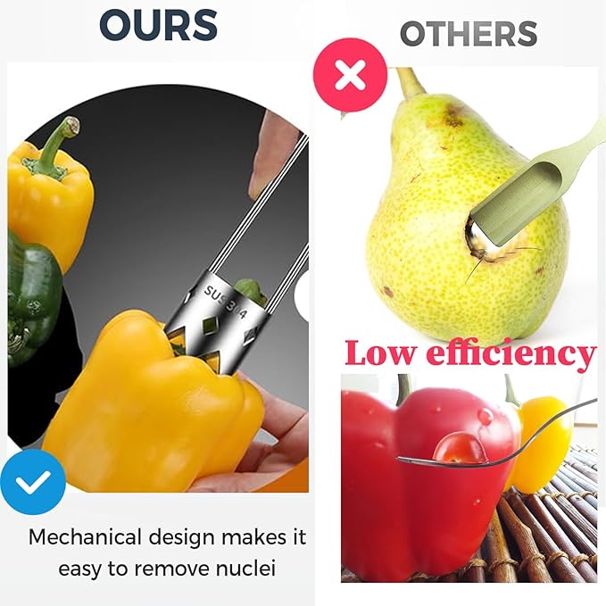 2pcs Pepper Seed Corer & 2pcs Cleaning Brush, Stainless Steel Fruit and Vegetable Corer Tool Fruit Core Remover Core Pit Remover for Pepper Tomato Apple (With Hole)