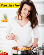 Pack of 4 Silicone Cooking Utensils Set, Non Stick Solid Spatulas and Heat Resistant Slotted Spoons with Wooden Handle, Ideal Wood Kitchen Utensils Set for Frying,Serving,Turning,Stirring (PINK)