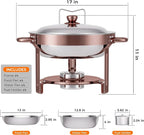 Rose Gold 4 Pack Chafing Dishes for Buffet, 18/8 (304) Stainless Steel Food Pan with Lid, 6QT Round Chafing Dish Buffet Set Food Warmer, Food Warmers for Parties Buffet Catering Events Dinners