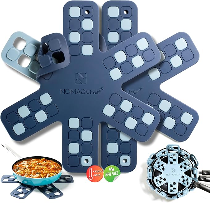 Dual-Use Silicone Pan Protectors for Stacking & Trivets for Hot Dishes | Silicone Trivet Mat | Perfect for Pot and Pan Protectors | 2-Pack Medium (12.5in) Cookware Protectors (M2-BLU/BLU)