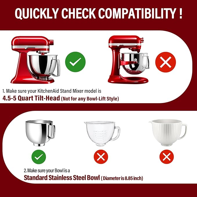 Pouring Shield for KitchenAid Tilt Head 4.5-5QT Stainless Steel (Only),Safety Pouring Shield,Splatter Guard for kitchenaid mixer bowl,Kitchen Aid Stand Mixers (Transparent Red, for 4.5-5 QT)