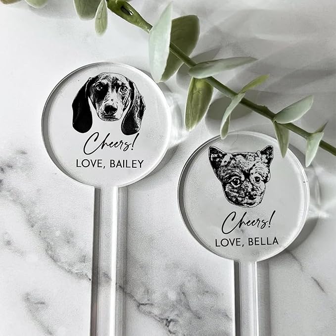 Personalized Dog Drink Stirrers, Custom Wedding Pet Illustration Acrylic Sticks for Wedding Cocktails, Unique Party Favors & Reception Decor Style 1